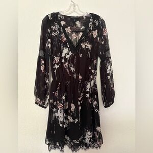 WHITE HOUSE BLACK MARKET | Floral Long Sleeve Dress - Black | 2